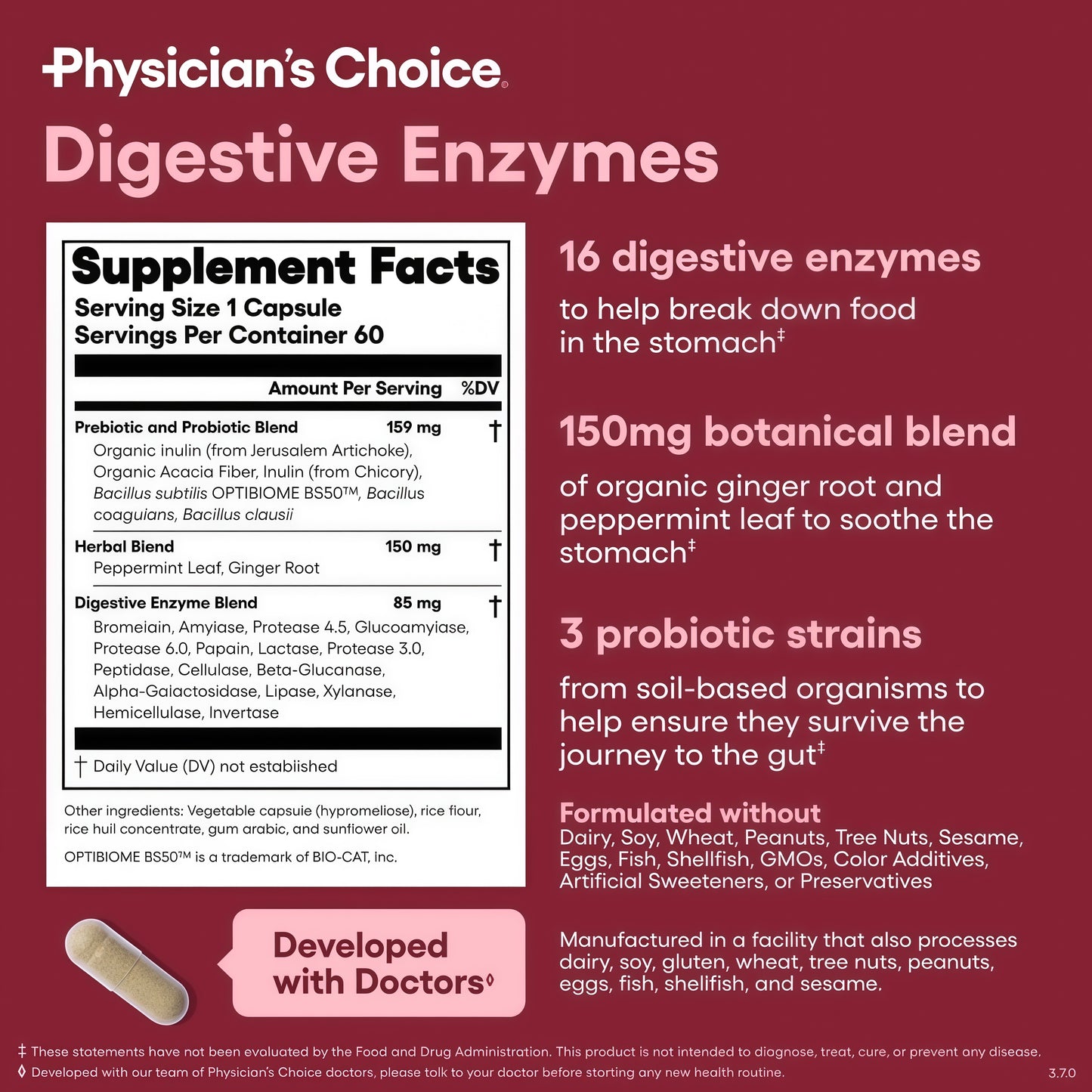 Physician's CHOICE Digestive Enzymes for Bloating & Digestion - Fast-Acting 16 Enzyme Formula with Organic Prebiotics & Probiotics for Gut & Digestive Health - Meal Time Discomfort Relief - 60 CT