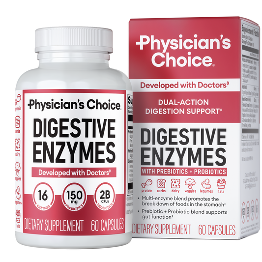 Physician's CHOICE Digestive Enzymes for Bloating & Digestion - Fast-Acting 16 Enzyme Formula with Organic Prebiotics & Probiotics for Gut & Digestive Health - Meal Time Discomfort Relief - 60 CT